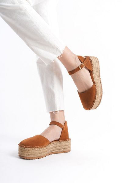 Mubiano Collection Espadrile de damă cu platformă din piele intoarsa maro - mcrgn291-tb