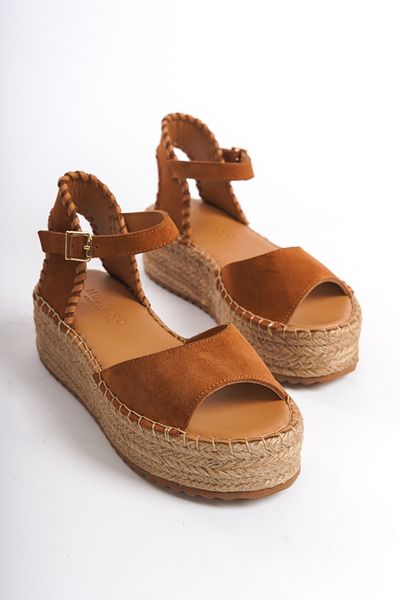 Mubiano Collection Espadrile de damă cu platformă din piele intoarsa maro - mcrgn290-tb
