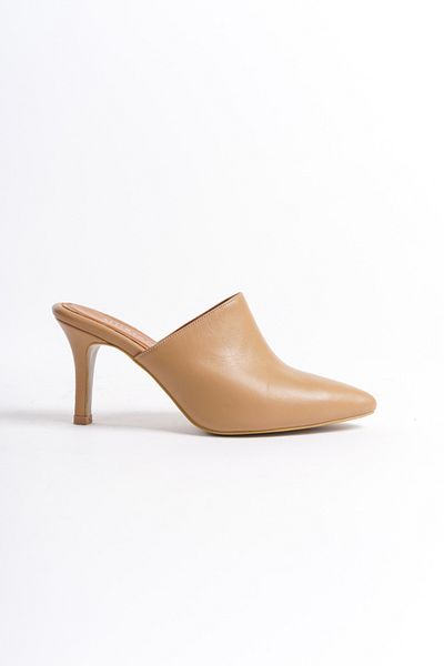 Mubiano Collection Papuci de damă din piele naturală cu toc Nude -mcalm133-n