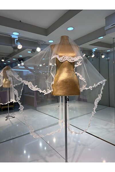 sanem moda Kenar Dantelli Gelin Duvağı - Rahibe Duvağı - Fransız Dantelli Gelin Duvağı