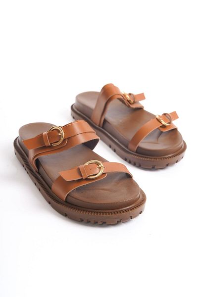 Mubiano Mbmlk1800-Tb Women's Buckle Detailed Tan Slippers