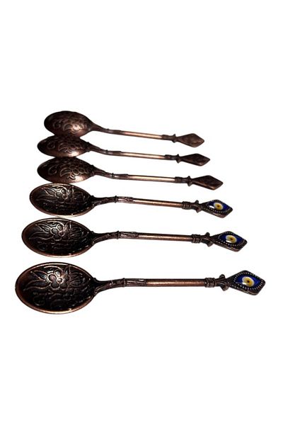 onyyapim Vintage 6-Piece Copper Colored Evil Eye Beaded Tea Coffee Jam Spice Presentation Spoon