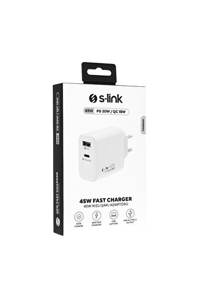 S-LINK SL-EC68 45W GAN PD 30W / QC 18W Type Type USB-C +USB A Hızlı Beyaz EV/...