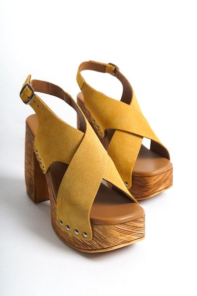 Mubiano Collection Sandale de damă din piele intoarsa mustarda - Mcgvn1502