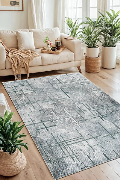 MUA HOME DECOR Geometrik Çizgili  Dijital Baskı Yıkanabilir Kaymaz Taban Salo...