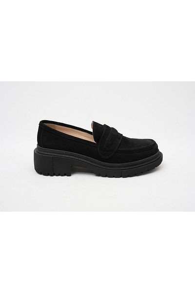 LA PASSION Black Genuine Suede Thick Sole Loafer