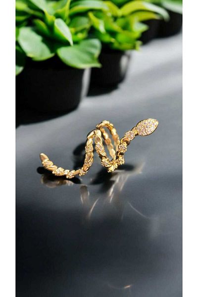 Öze Aksesuar Snake Earring, Perforated Cartilage Earring, Zircon Stone, Vip Model, Non-Tarnish, Antiallergic