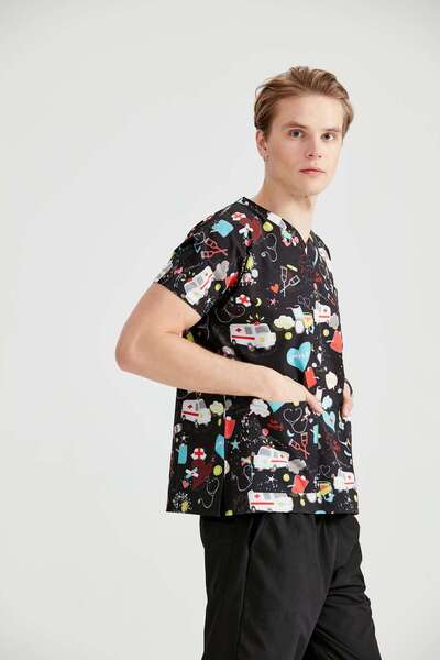 DRMOON Dr Greys Medical Jersey - ليكرا، نمط علوي واحد، مريلة للممرضات والأطباء