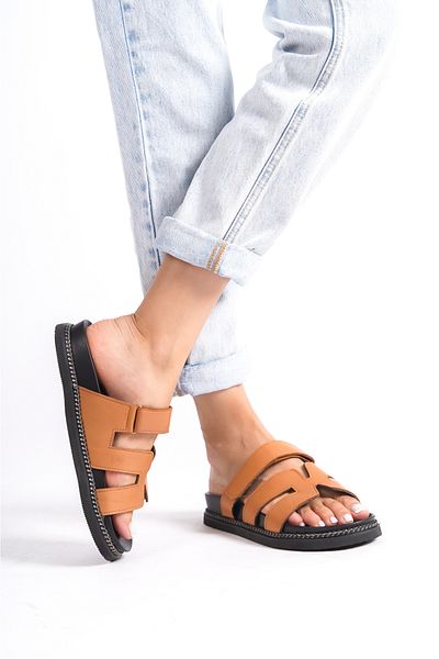 Mubiano Mb3838-tb Genuine Leather Orthopedic Sole Women's Tan Slippers