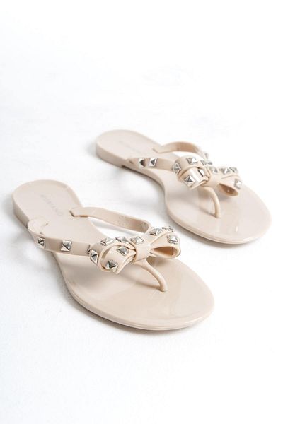 Mubiano Beige Jelly Matte Summer Slippers - Bow Detail, Flat Design - MSTB8282-BJ