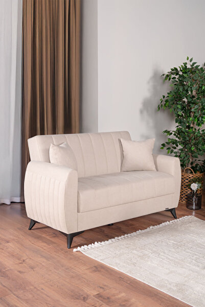 Kilim Mobilya Linda İki Kişilik Kanepe Yüksek Ayaklı Krem