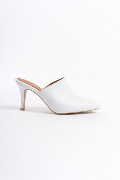 Mubiano Collection White Heeled Leather Women's Slippers -mcalm133-b