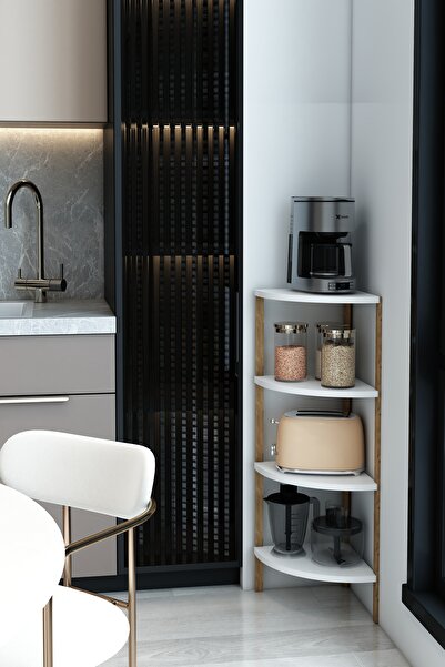 Jest Dekor Konsept Zümrüt Beyaz 4 Katlı Üçgen Ahşap Çok Amaçlı Sehpa / Saksıl...