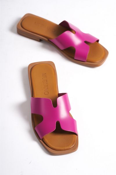 Mubiano Mbgvn656fs Papuci plati pentru femei din piele naturală fucsia