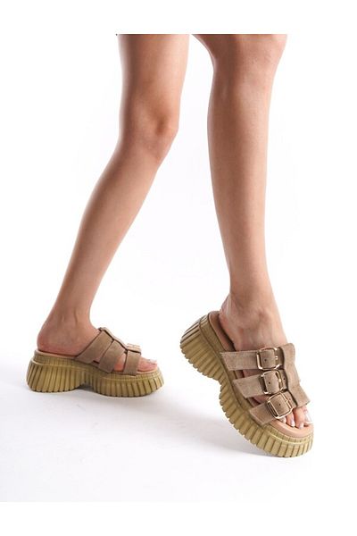 Mubiano Collection Γυναικείες παντόφλες Tan Suede Platform - mcrgn6151-tb