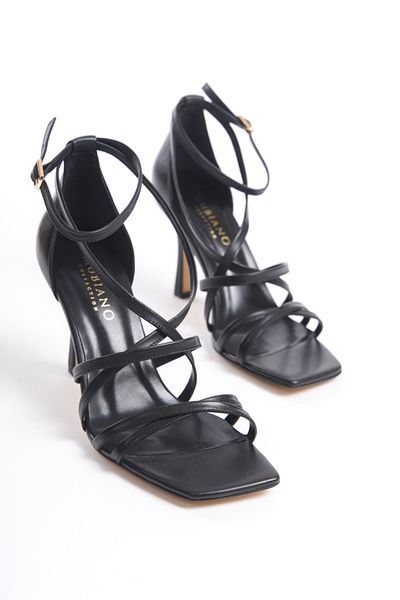 Mubiano Collection Sandale de damă din piele naturală cu toc negru -mcbrg5736-s