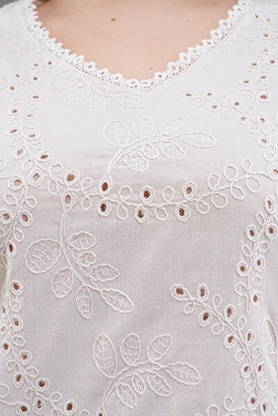 Siyezen Plus Size Scallop Detailed Balloon Sleeve Blouse