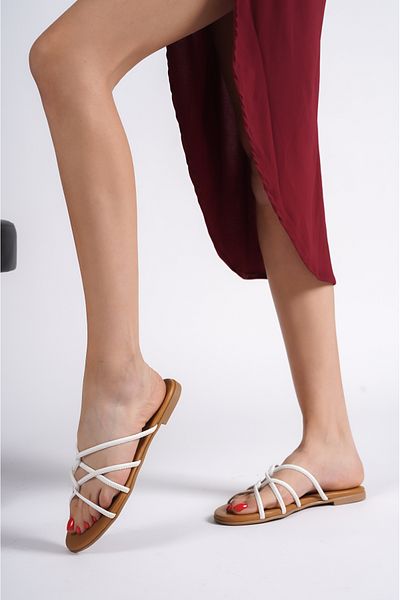 Mubiano 23603-b Genuine Leather Women's White Sandals & Slippers