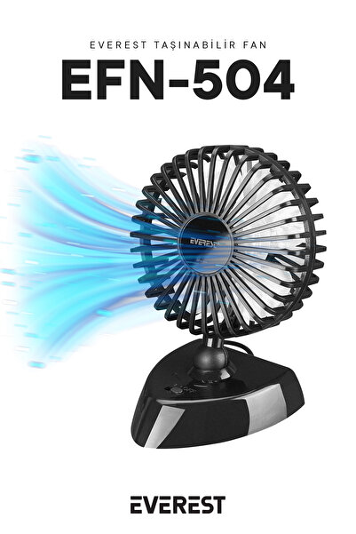 Everest Efn-504 360 Derece Dönüş Çift 2 Kademeli 3200rpm Taşınabilir Mini Masaüstü Siyah Usb Fan Vantilatör
