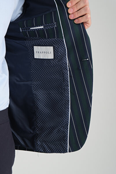 Frappoli Adora Ανδρικό μπουφάν μπλέιζερ από ύφασμα με μονόχρωμο γιακά με μονόχρωμο ριγέ ιταλικό ριγέ