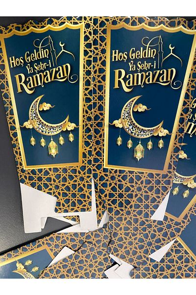 My Paper Craft WELCOME TO RAMADAN DECORATIVE PATTERNED CORN BOX 8 PIECES NAVY BLUE COLOR