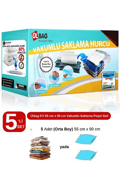 ÜLBAG Σετ 5 σακούλες κενού αέρος 55 cm x 90 cm Μαξιλάρι, Ρούχα και Κουβέρτα