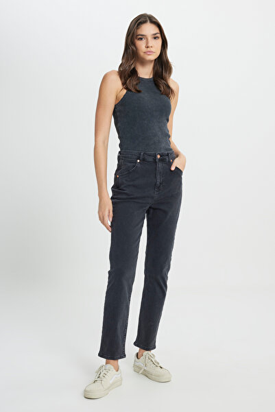 WRANGLER Straight Fit Düz Kesim Normal Bel Koyu Antrasit Esnek Jean Denim Pan...