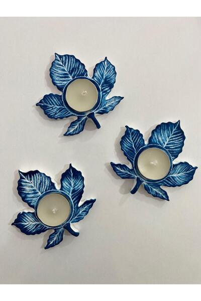 Mor Villa Üçlü Tealight,Yaprak Şekilli Mumluk,Dekoratif Obje,Biblo,Tealight D...