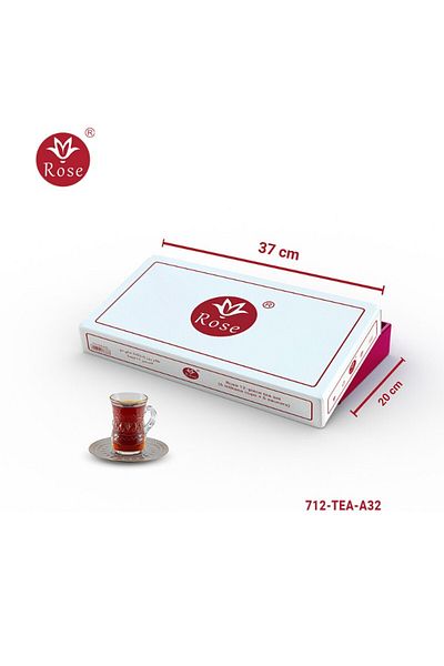 Rose CR-712-Tea set consisting of 6 transparent glass tea cups and 6 saucers made of ceramic with distinctive modern engravings