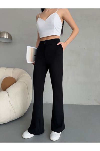 alanora Women's High Waist Flared Leg Stretchy Lycra Fabric Pants