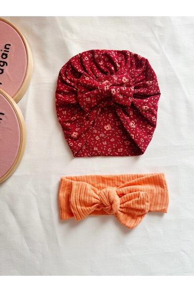 BurculuDükkan Kız Bebek Bone Bandana 2’li Set Hediyelik Set