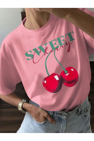 Revasser Unisex Γυναικεία/Ανδρικά SWEET CERRY Πολύχρωμο Προσαρμοσμένο Βαμβακερό Χτενισμένο Μπλουζάκι