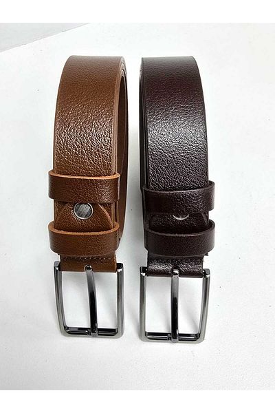 Kemerix 100% Γνήσιο Δέρμα 3,5 cm Ταν-Καφέ Σετ Ζώνης 2 τεμαχίων