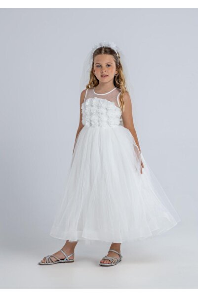 MONİTA Robası çiçekli uzun kız çocuk abiye elbise