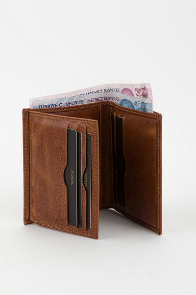 Fossil Boxed Genuine Leather Gray Crazy Vertical Small Size Men's Hand Portfolio Wallet