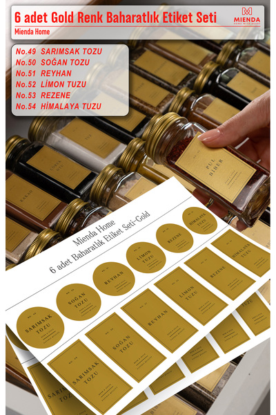 Mienda Home No. 49-54 Baharatlık Etiketi, Sticker Suya Dayanıklı Yıkanabilir ...