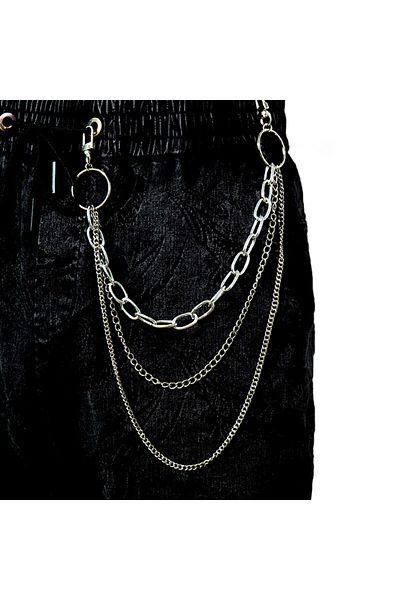 Choice سلسلة مفاتيح فضية اللون على شكل سلسلة مفاتيح معدنية طويلة من طراز A Vintage من الجينز الهيبستر مع مشبك حلقي وسلسلة مفاتيح مزينة بشراشيب