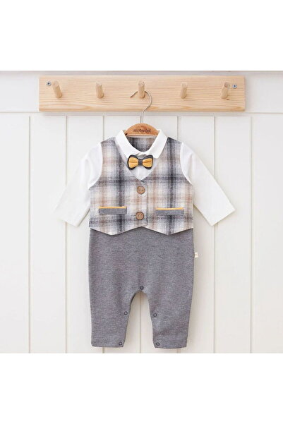 miomini 5264MN Erkek Bebek Ekose Yelek Görünümlü Şık Tulum
