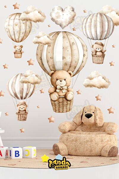 PANDA SOKAĞI Soft Renklerde Sevimli Uçan Balon Ayıcıklar Bulut ve Yıldızlar S...