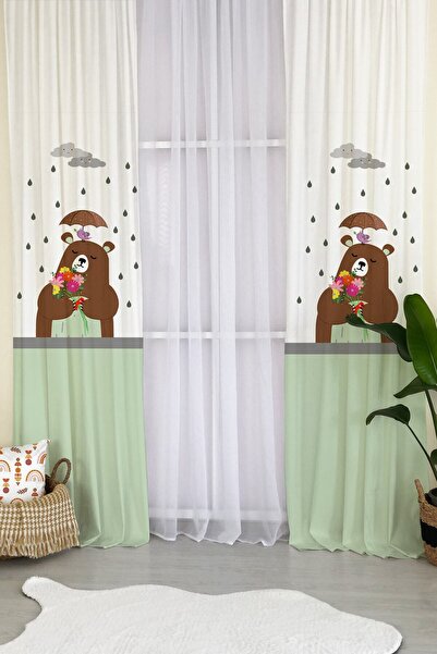 milroma Rainy Bear Pattern Velvet Baby and Kids Room Background Curtain - White