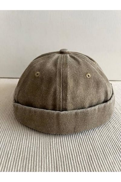 CosmoOutlet Solid Color Washed Distressed Fabric 100% Cotton Adjustable Hip Hop Khaki Docker Hat from Back