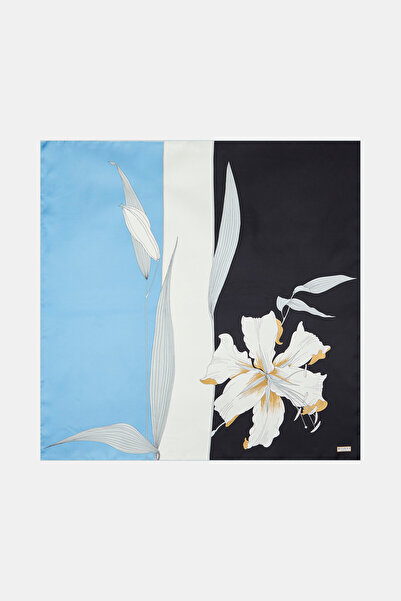 Vakko MAVİ ÇİÇEK DESENLİ TWİLL EŞARP