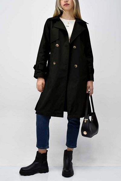 birizmoda Trench sezonier căptușit cu fante - negru