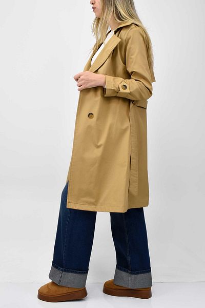 birizmoda Lined Trench Coat with Windbreaker Detail – Camel