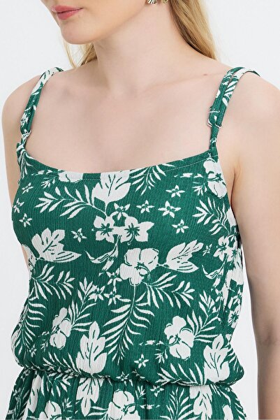 Rays 6718A Çiçek Desen Sıfır Kol Tulum Zümrüt