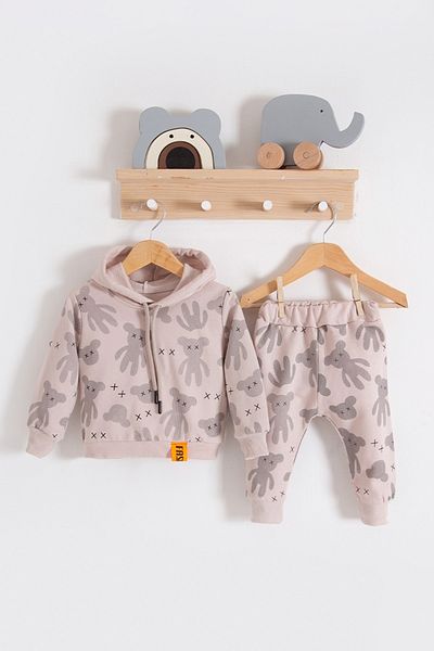 TRENDİMİZBİR Baby Boy Cotton Cool Patterned Hooded Bottom Top Set