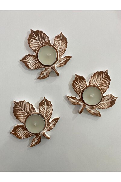 MorVilla Üçlü Tealight,Yaprak Şekilli Mumluk,Dekoratif Obje,Biblo,Tealight Da...