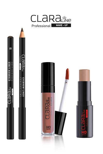 Clara Mocha Mystique Clara Line Lipcream Matte 407+ eyebrow liner 02+stick foundation 46