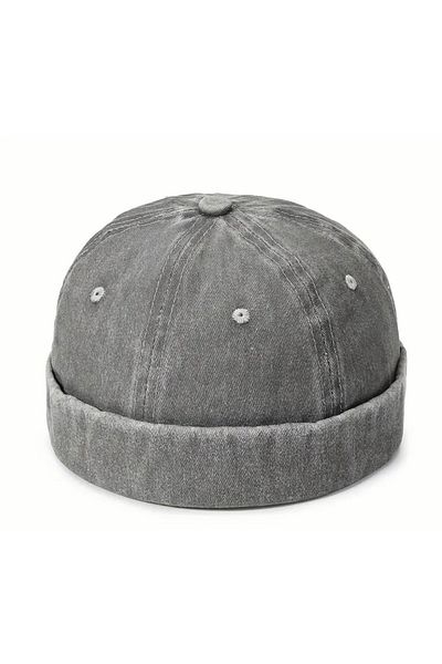 CosmoOutlet Solid Color Washed Distressed Fabric 100% Cotton Adjustable Hip Hop Grey Docker Hat from Back