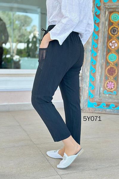 İnce Topuk Linen Trousers with Mesh Pockets 5Y071